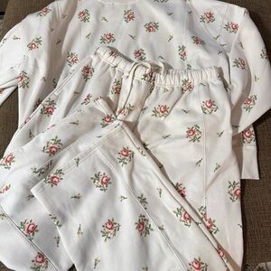 NWOT Peach Love California Floral Casual Sweat Boutique Set - Cream and Pink -